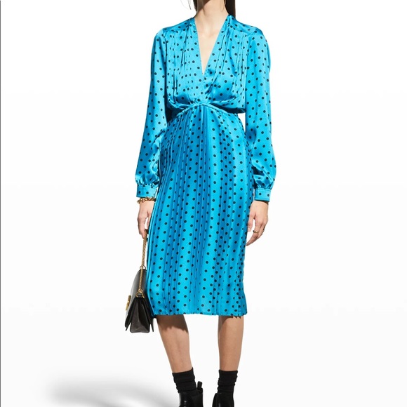 Plan C Mountain Sky (blue) Polka dot Pleated Midi Dress - Picture 2 of 7